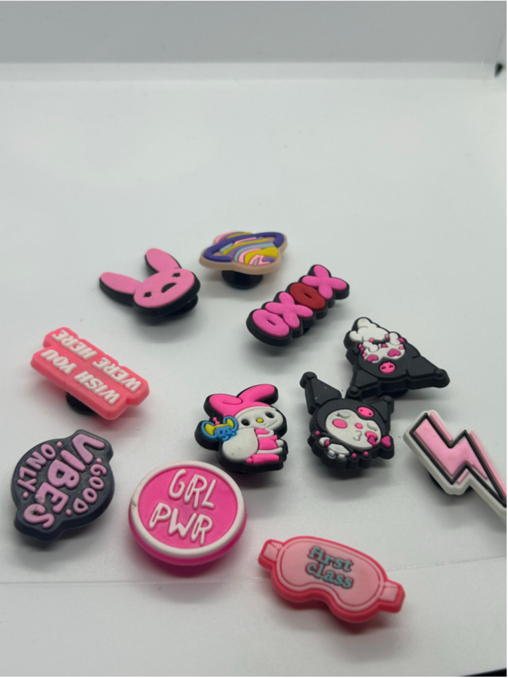 Unbranded Shoe Charms Set for Clogs, Pink and Black, Assorted Designs